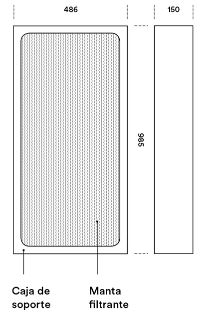 Dimensiones frente y lado refiltro NFEWP03