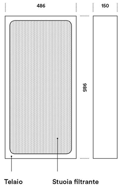Dimensioni davanti e lato elementi filtranti secondari NFEWP03
