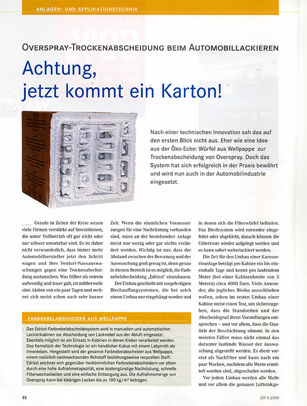edrizzi® im Journal für Oberflächentechnik 9 2009